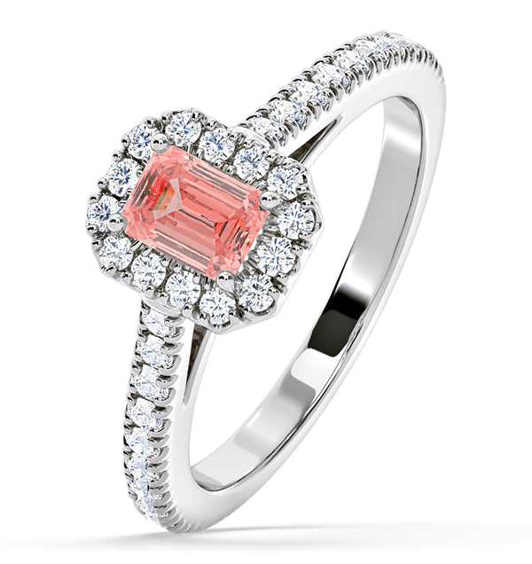 Annabelle Pink Lab Diamond 1.00ct Emerald Cut Halo Ring in 18K White Gold - Elara Collection